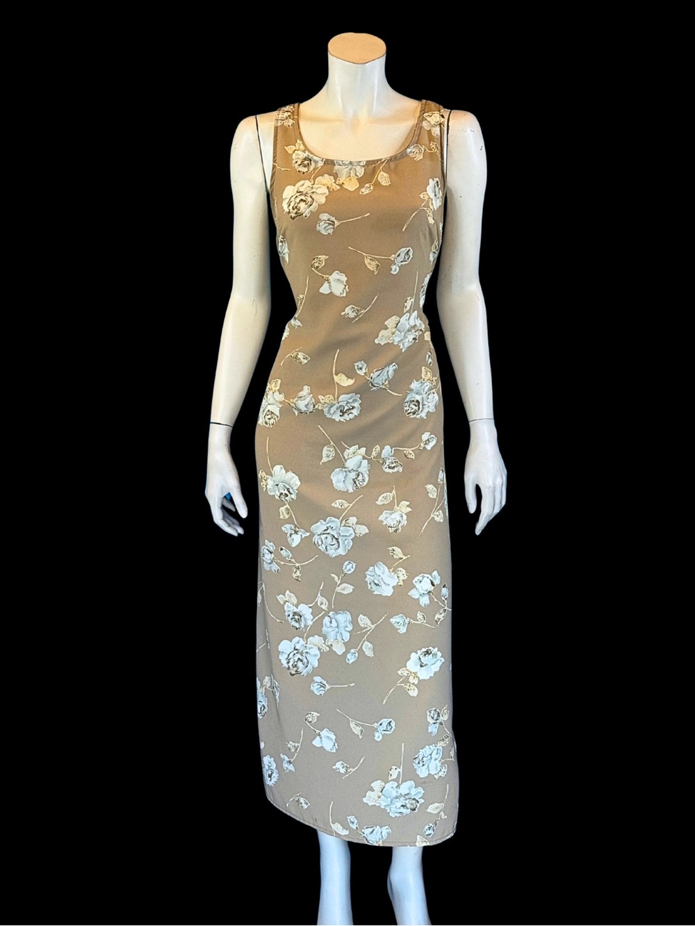90s Y2K Floral Maxi Dress Brown Sleeveless Tie Back Romantic Dress | M